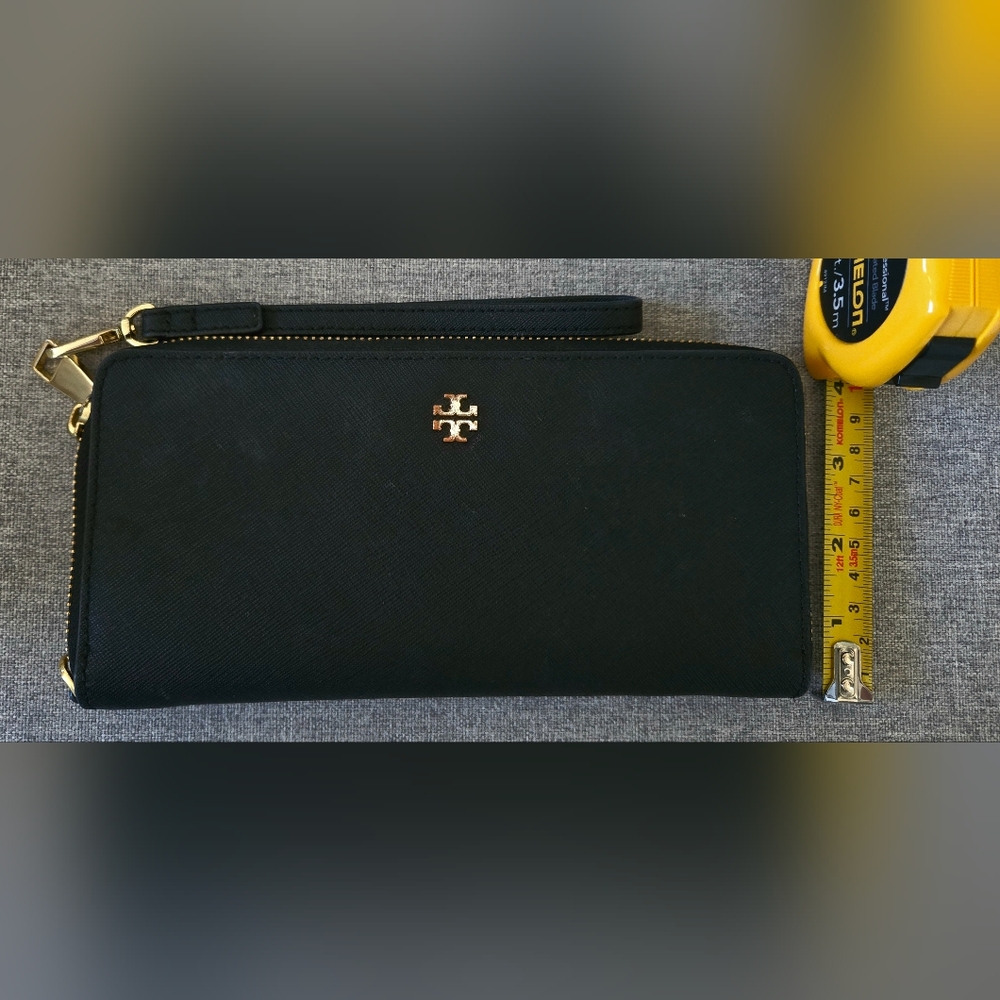 Tory Burch Robinson Zip Wallet Black Saffiano Leather Continental Wristlet - Picture 7 of 8